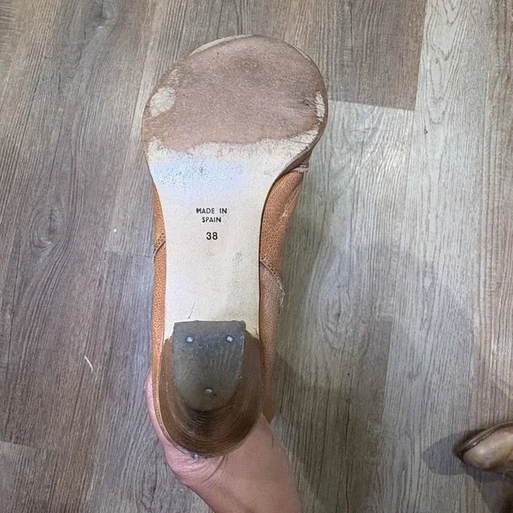 TOPSHOP SIZE 7.5 TAN LEATHER KNEE HIGH CUBAN HEEL BOOTS Made in Spain - Picture 3 of 11